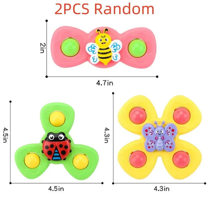 2PCS Set Insect Suction Cup Base Rotating Toy Window Suction Spinner Relief Stress Bath Room Toy for Baby Birthday Gift